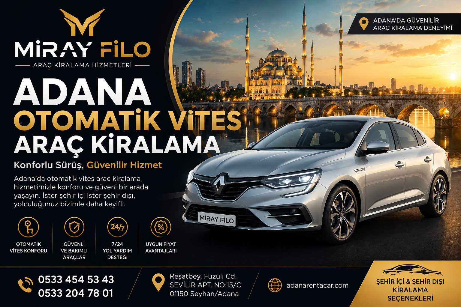 Adana Otomatik Vites Araç Kiralama | Miray Filo