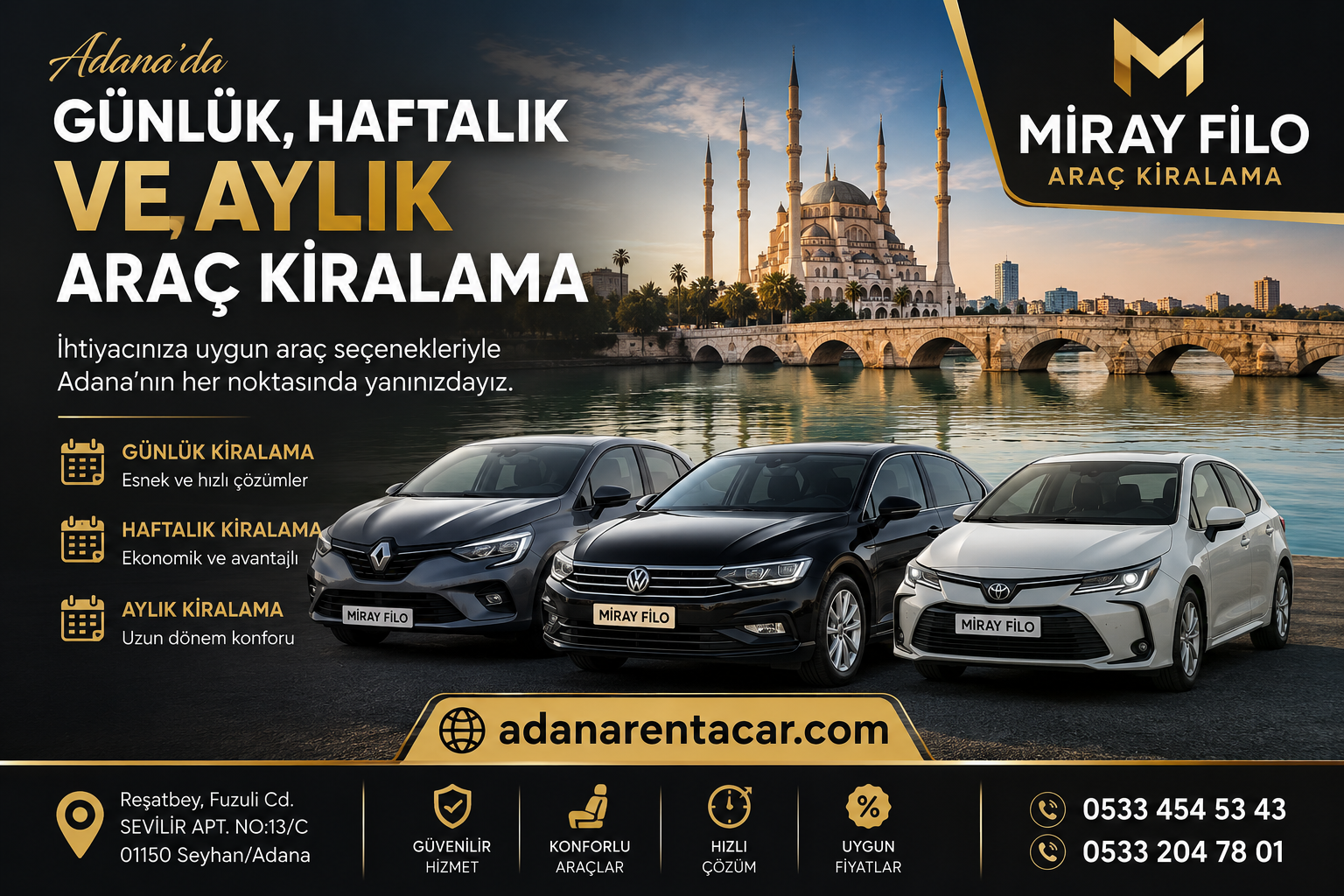 Adana'da Günlük, Haftalık ve Aylık Araç Kiralama